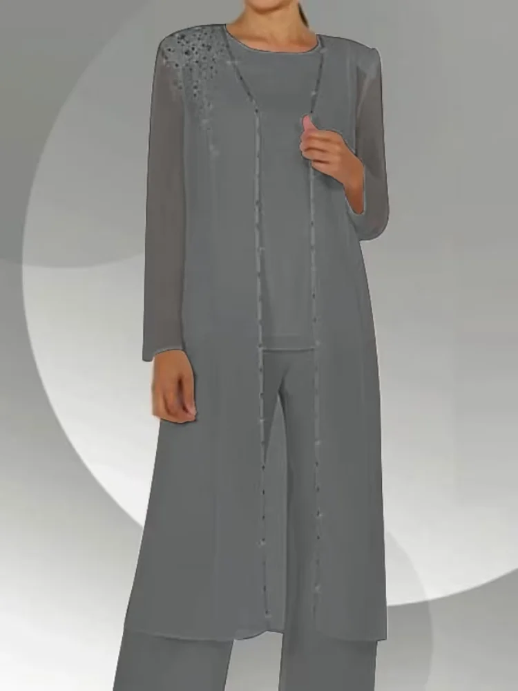 Jumpsuit 3 Piece Mother of the Bride Dress Elegant Floor Length Chiffon Long Sleeve with Sequin Evening Party Dress
Jumpsuit 3 Piece Mother of the Bride Dress Elegant Floor Length Chiffon Long Sleeve with Sequin Evening Party Dress