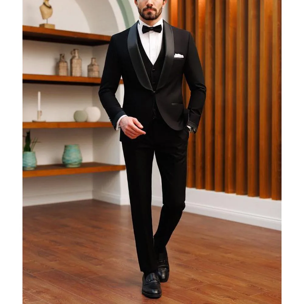 Black Men Suits 3 Piece Elegant Shawl Lapel One Button Male Suit Prom Party Formal Wedding Groom Tuxedo (Blazer+Vest+Pants)
Black Men Suits 3 Piece Elegant Shawl Lapel One Button Male Suit Prom Party Formal Wedding Groom Tuxedo (Blazer+Vest+Pants)