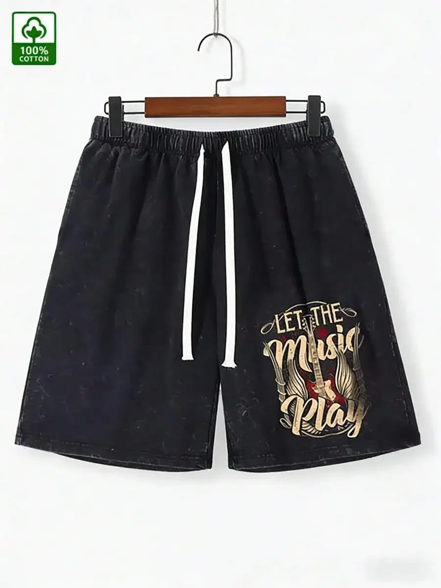 Unisex 260G Heavy Cotton Vintage Washed Drawstring Shorts With Musical Graphic, Breathable Streetwear For Hip Hop, Dance &
Unisex 260G Heavy Cotton Vintage Washed Drawstring Shorts With Musical Graphic, Breathable Streetwear For Hip Hop, Dance &