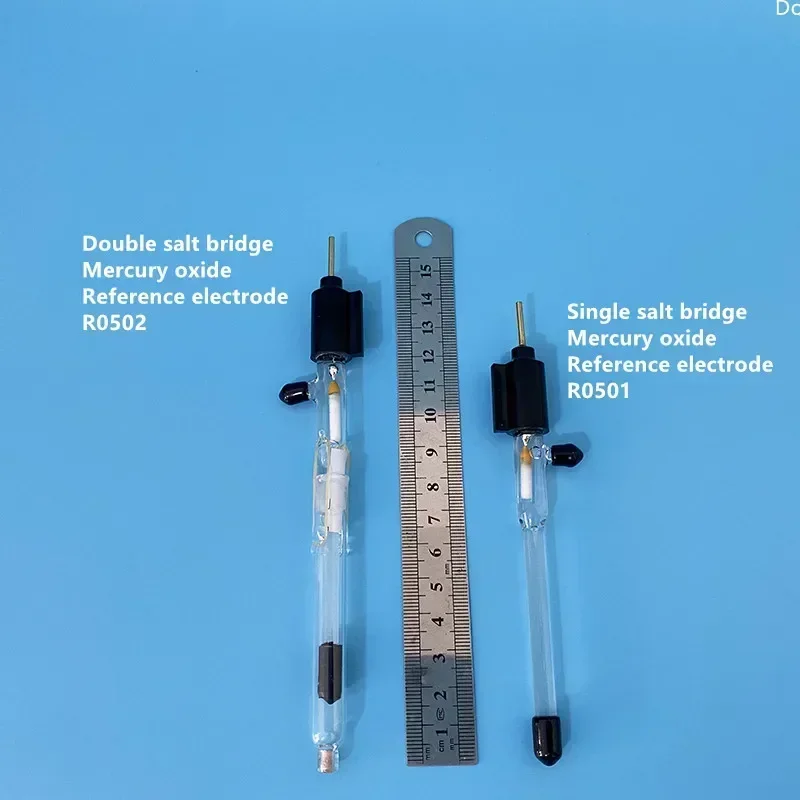 Hg/Hgo reference electrode, R0502 double salt bridge /R0501 single salt bridge mercury oxide reference electrode.
Hg/Hgo reference electrode, R0502 double salt bridge /R0501 single salt bridge mercury oxide reference electrode.