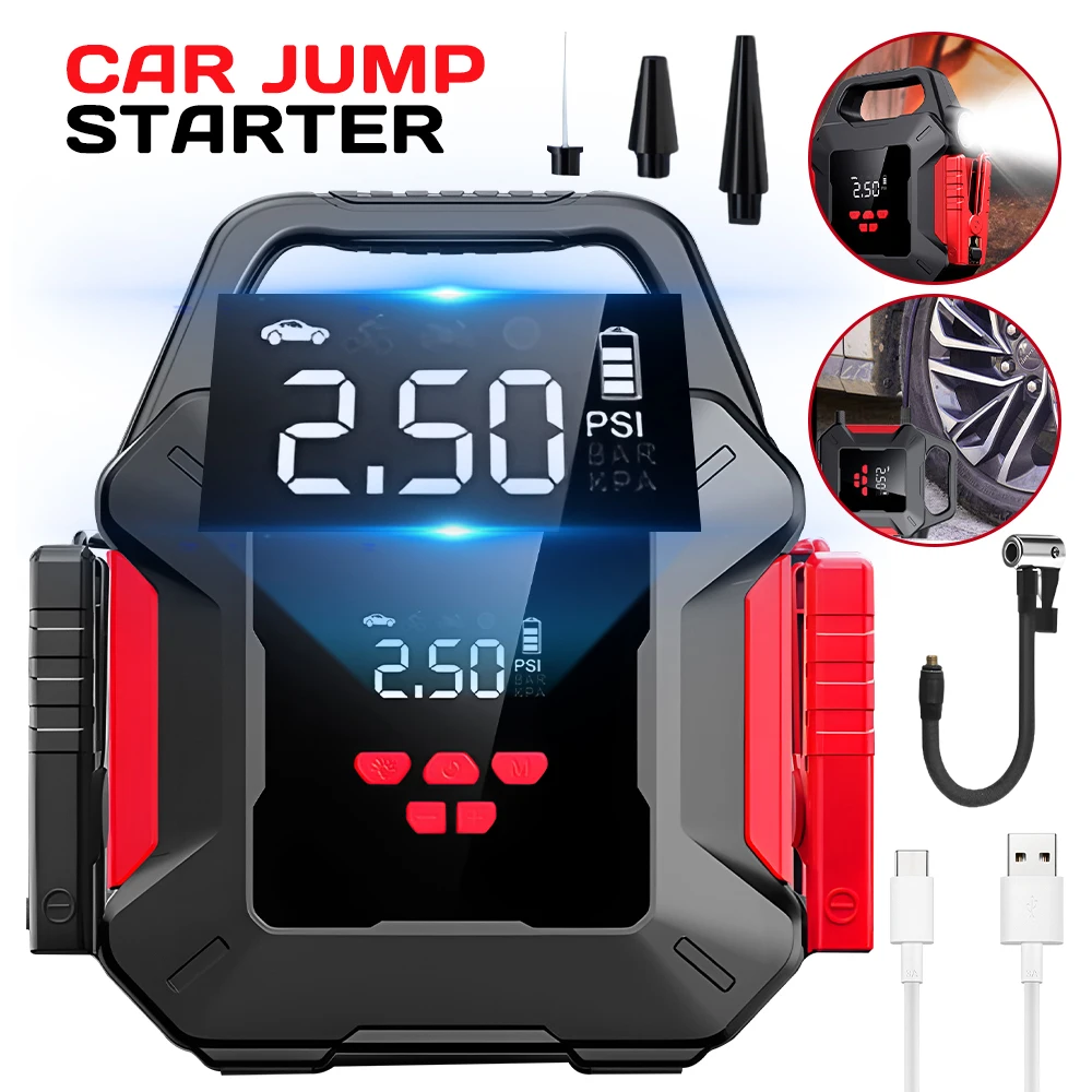Автомобильный воздушный компрессор Jump Start, 39800 мАч, внешний аккумулятор, портативный усилитель, цифровой насос для накачивания шин для дизеля 8,0 л и 4,0 л
Автомобильный воздушный компрессор Jump Start, 39800 мАч, внешний аккумулятор, портативный усилитель, цифровой насос для накачивания шин для дизеля 8,0 л и 4,0 л