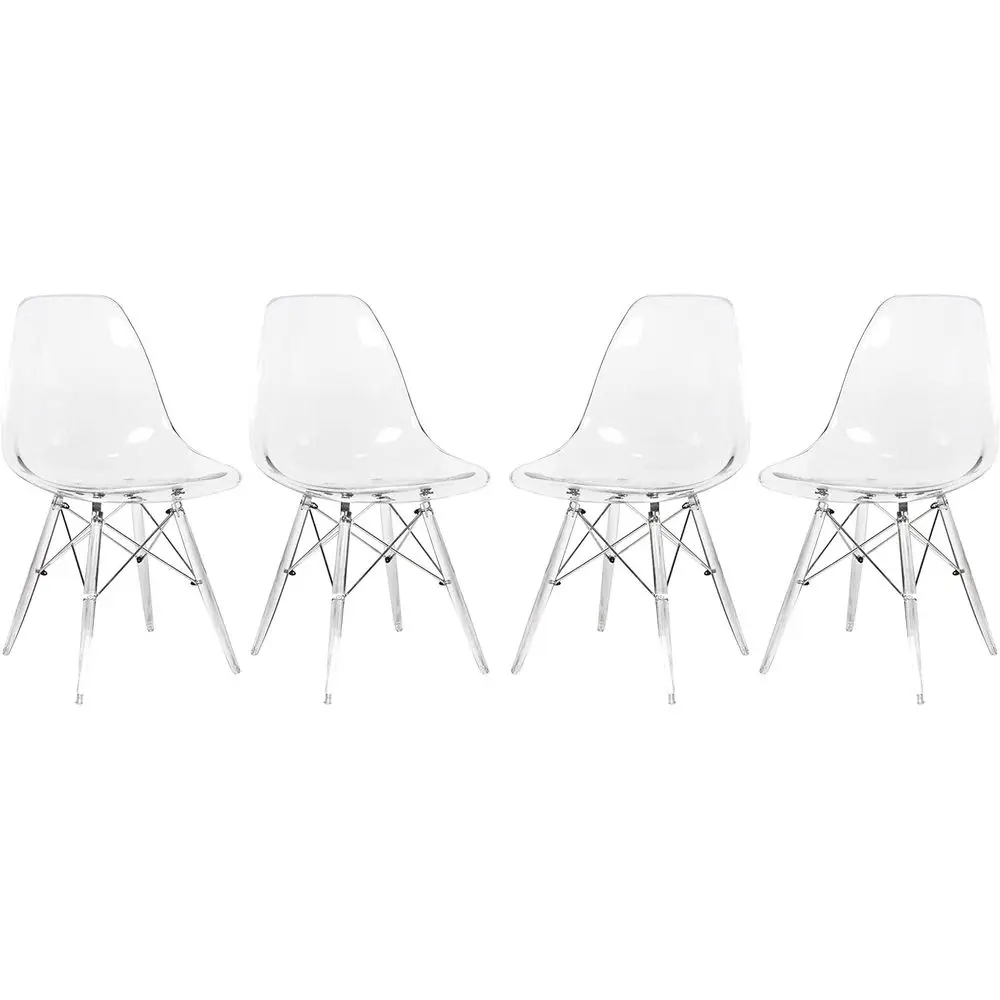 Molded Dining Chair with Chrome Base and Acrylic Legs, Ergonomic Curved Seat, Set of 4, Clear
Molded Dining Chair with Chrome Base and Acrylic Legs, Ergonomic Curved Seat, Set of 4, Clear