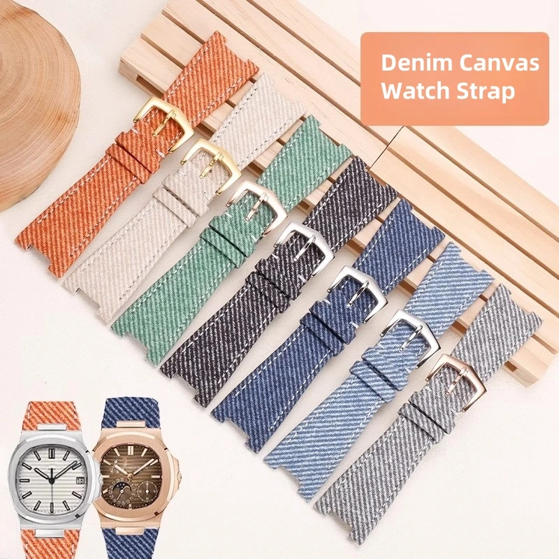 25mm Hand-Made Fabric Leather Watch Bands Fit For Patek Philippe Nautilus PP5711/5726/5980 Denim Notch Watch Band
25mm Hand-Made Fabric Leather Watch Bands Fit For Patek Philippe Nautilus PP5711/5726/5980 Denim Notch Watch Band