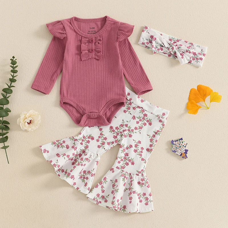 0-24M Baby Girls 3PCS Pants Sets Long Sleeve O Neck Ribbed Romper Floral Flared Pants Headband Sets
0-24M Baby Girls 3PCS Pants Sets Long Sleeve O Neck Ribbed Romper Floral Flared Pants Headband Sets