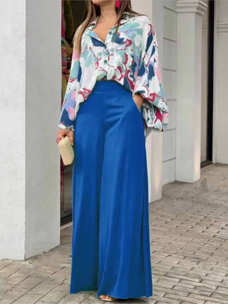 Spring Women Two Piece Set Boho Long Flared Sleeve Print Shirt + Commuter Wide Leg Pants Suits Female Fashion Casual Outfits
Spring Women Two Piece Set Boho Long Flared Sleeve Print Shirt + Commuter Wide Leg Pants Suits Female Fashion Casual Outfits