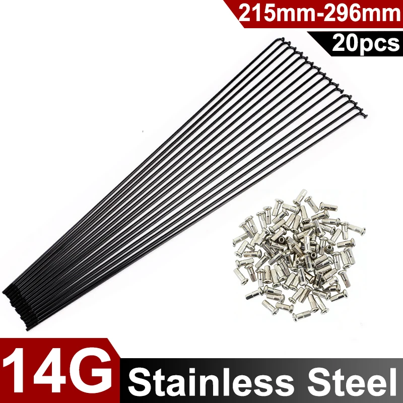 20Pcs 14G 2.0mm Stainless Steel Bicycle Spokes with Copper Nipples, Black Professional Wheel Spokes 215-296mm for MTB, Road Bike
20Pcs 14G 2.0mm Stainless Steel Bicycle Spokes with Copper Nipples, Black Professional Wheel Spokes 215-296mm for MTB, Road Bike
