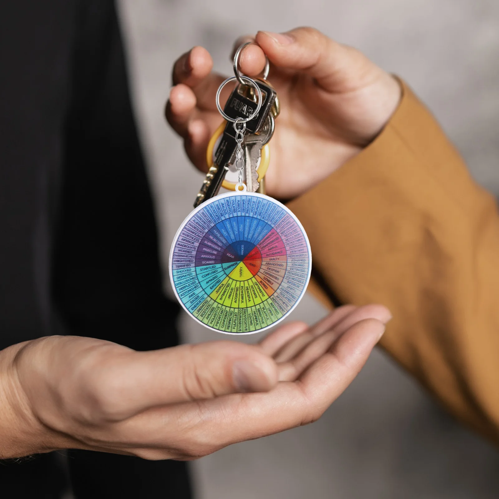 Feelings Psychological Emotion Wheel Keychain Acrylic Metal Pendant Portable Lightweight For Bag Wallet Car Keys
Feelings Psychological Emotion Wheel Keychain Acrylic Metal Pendant Portable Lightweight For Bag Wallet Car Keys