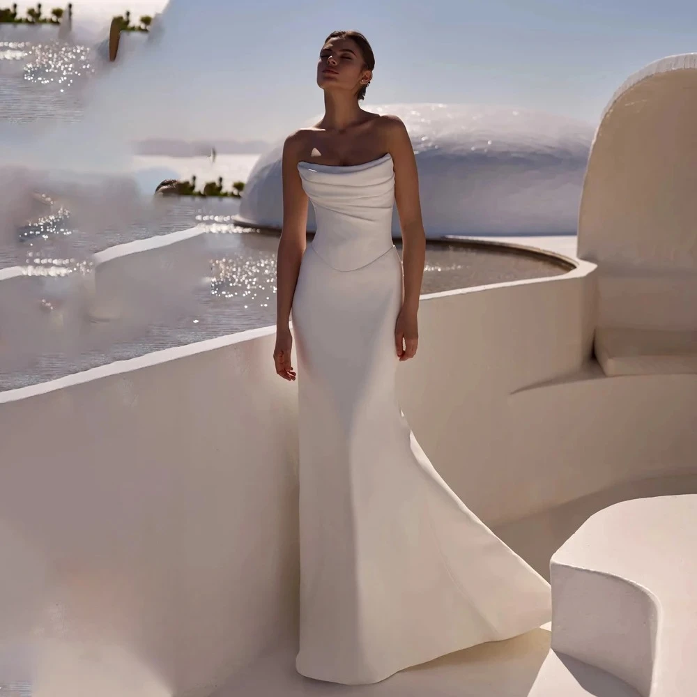 Simple Wedding Dresses Customised Strapless Pleat Sleeveless Button Mermaid Sweep Train Bridal Gown Vestido De Noiva
Simple Wedding Dresses Customised Strapless Pleat Sleeveless Button Mermaid Sweep Train Bridal Gown Vestido De Noiva