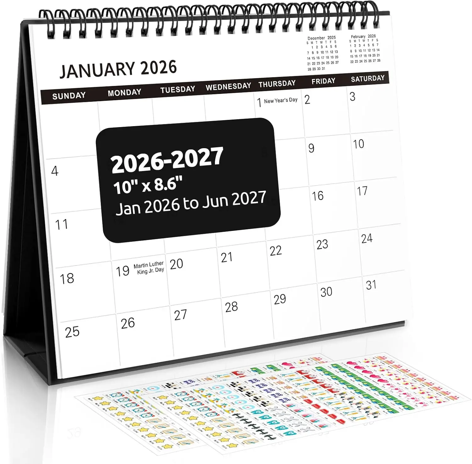 18 Months Desk Calendar 2026-2027, Jan 2026-Jun 2027, 10x8 Inch Desktop Planner with Stickers, Black
18 Months Desk Calendar 2026-2027, Jan 2026-Jun 2027, 10x8 Inch Desktop Planner with Stickers, Black