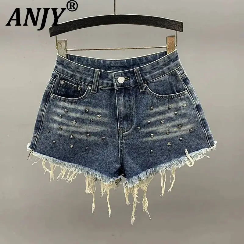 ANJY Summer New Women Washed Vintage Rivet Frayed Hem Denim Shorts Fashion High Street Slimming A-Line Straight Hot Pants A24945
ANJY Summer New Women Washed Vintage Rivet Frayed Hem Denim Shorts Fashion High Street Slimming A-Line Straight Hot Pants A24945