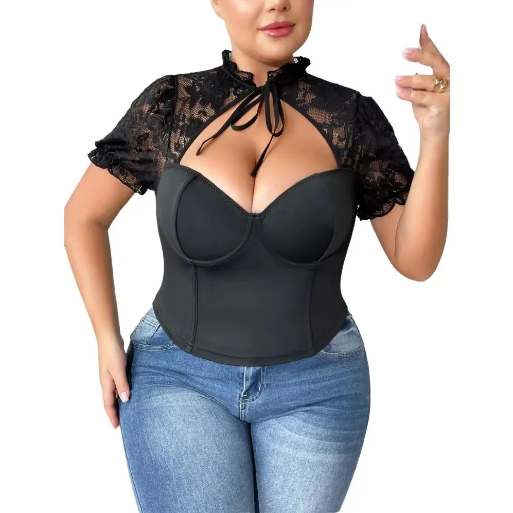 Sexy Large Size Lace See-through Tie Waist Slimming Top T-shirt Fishbone Bralette Women's Fashion Cross-border New Arrival
Sexy Large Size Lace See-through Tie Waist Slimming Top T-shirt Fishbone Bralette Women's Fashion Cross-border New Arrival
