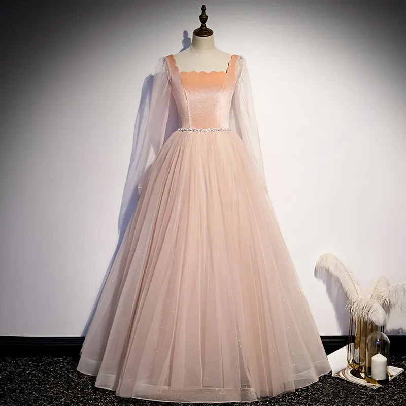 Customized Evening Dress Pink Velvet Tulle Square Collar Full Sleeves Floor-Length A-Line Plus size Lady Party Formal Gown B1632
Customized Evening Dress Pink Velvet Tulle Square Collar Full Sleeves Floor-Length A-Line Plus size Lady Party Formal Gown B1632