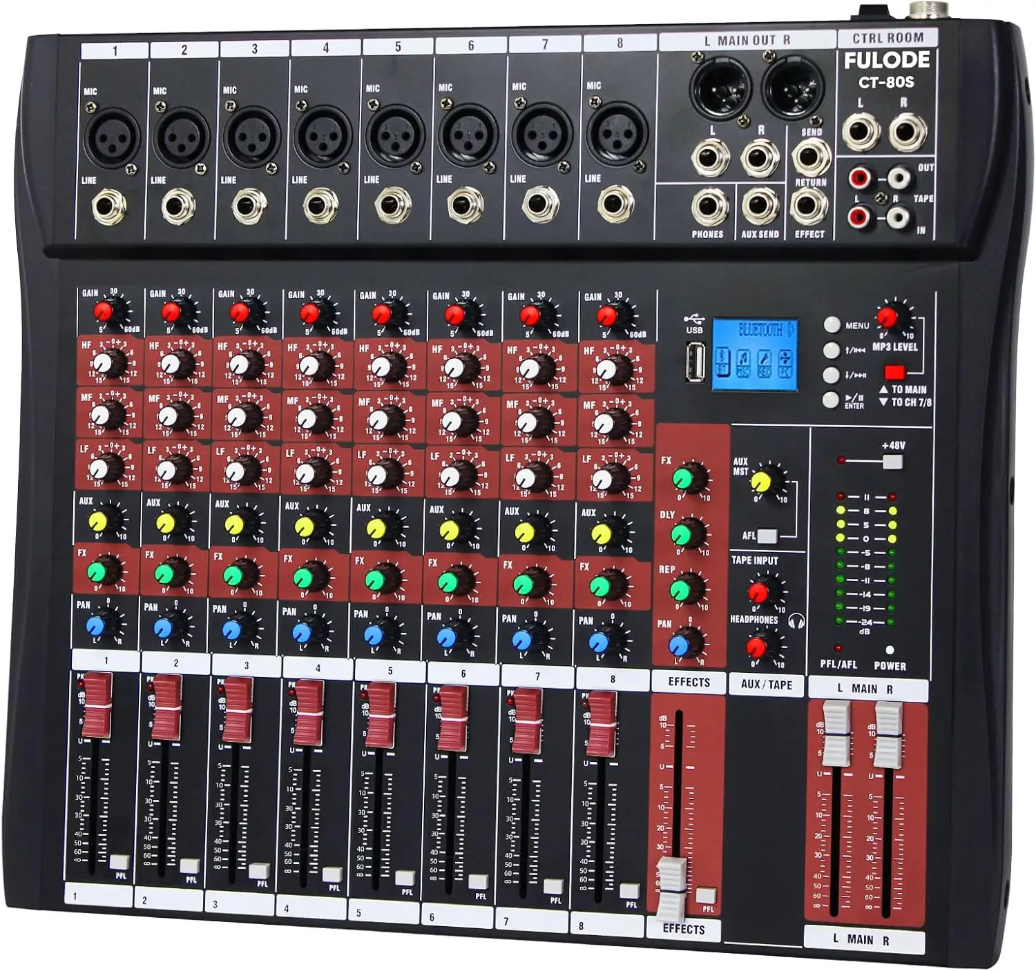 8-Channel Audio Mixer with Bluetooth, MP3, USB, 48V Phantom Power, Echo Effect for Studio, Karaoke, Live Music
8-Channel Audio Mixer with Bluetooth, MP3, USB, 48V Phantom Power, Echo Effect for Studio, Karaoke, Live Music