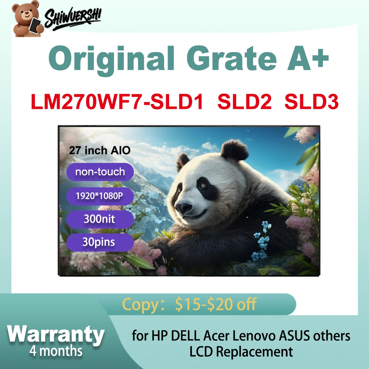 Original new LM270WF7 SLD1 SLD2 SLD3 27 inch IPS 30Pins FHD For HP Acer ASUS Dell Lenovo AIO LCD Screen Display
Original new LM270WF7 SLD1 SLD2 SLD3 27 inch IPS 30Pins FHD For HP Acer ASUS Dell Lenovo AIO LCD Screen Display