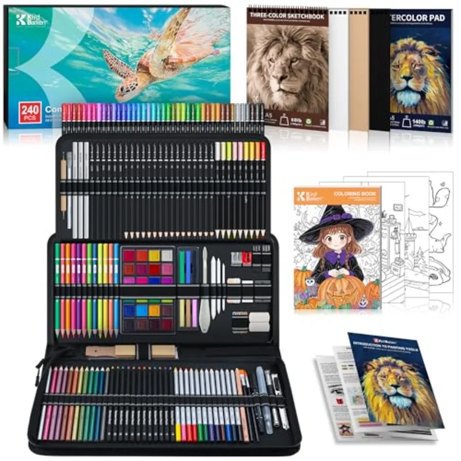 240PCS Artists Art Supplies - Drawing Kit with 3 Sketchbook Coloring book - Graphite Colored Charcoal Watercolor Metallic Fluor
240PCS Artists Art Supplies - Drawing Kit with 3 Sketchbook Coloring book - Graphite Colored Charcoal Watercolor Metallic Fluor