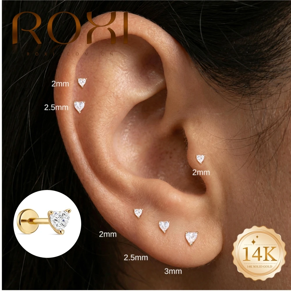 ROXI 1PC 5 6 8mm 14K Solid Gold Heart Bezel Set CZ Hypoallergenic Flat Back Piercing Stud Fashion Jewelry For Women Daily Wear
ROXI 1PC 5 6 8mm 14K Solid Gold Heart Bezel Set CZ Hypoallergenic Flat Back Piercing Stud Fashion Jewelry For Women Daily Wear