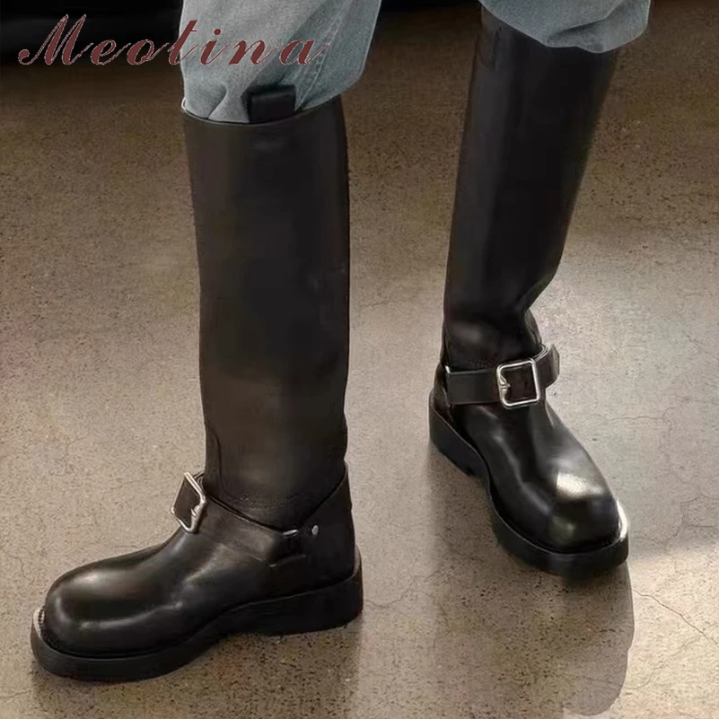 Meotina Women Genuine Leather Knee High Boots Round Toe Platform Flats Buckle Long Boots Ladies Fashion Shoes Winter Brown 43
Meotina Women Genuine Leather Knee High Boots Round Toe Platform Flats Buckle Long Boots Ladies Fashion Shoes Winter Brown 43