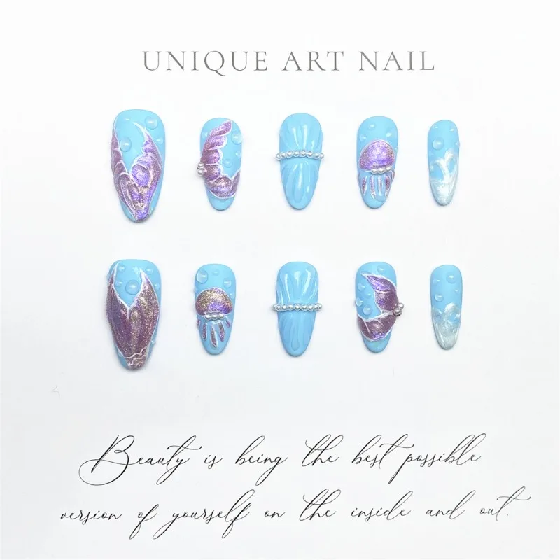 Blue Handmade Nails Colorful Fishtail Sea Style Fake Nails Press on Acrylic Detachable Pearl Waves Almond False Nail Tips 10pcs
Blue Handmade Nails Colorful Fishtail Sea Style Fake Nails Press on Acrylic Detachable Pearl Waves Almond False Nail Tips 10pcs