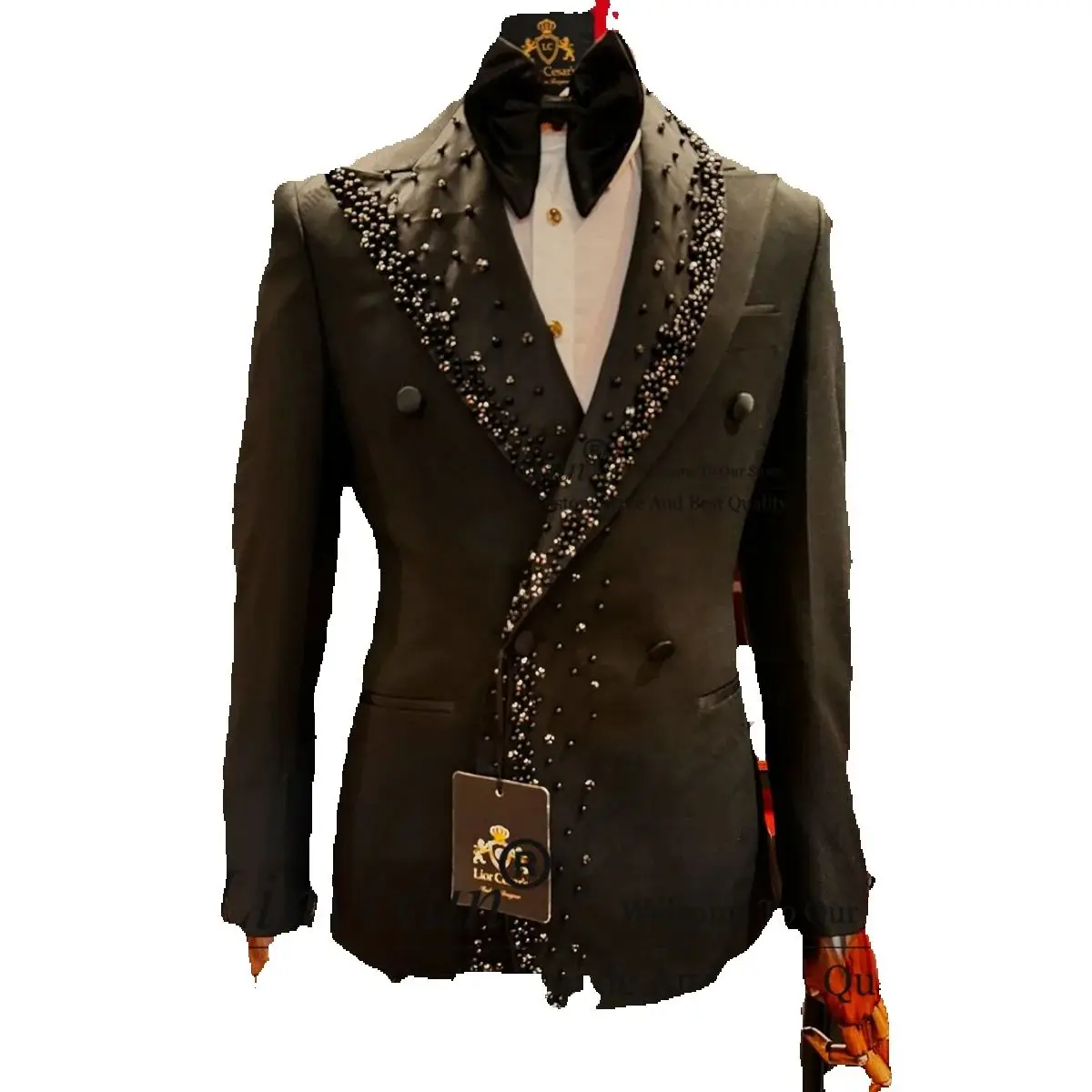 Elegent Crystal Beaded Men Suits Double Brested Wedding Groom Tuxedos Business Male Prom Party Blazer Customized Costume Homme
Elegent Crystal Beaded Men Suits Double Brested Wedding Groom Tuxedos Business Male Prom Party Blazer Customized Costume Homme