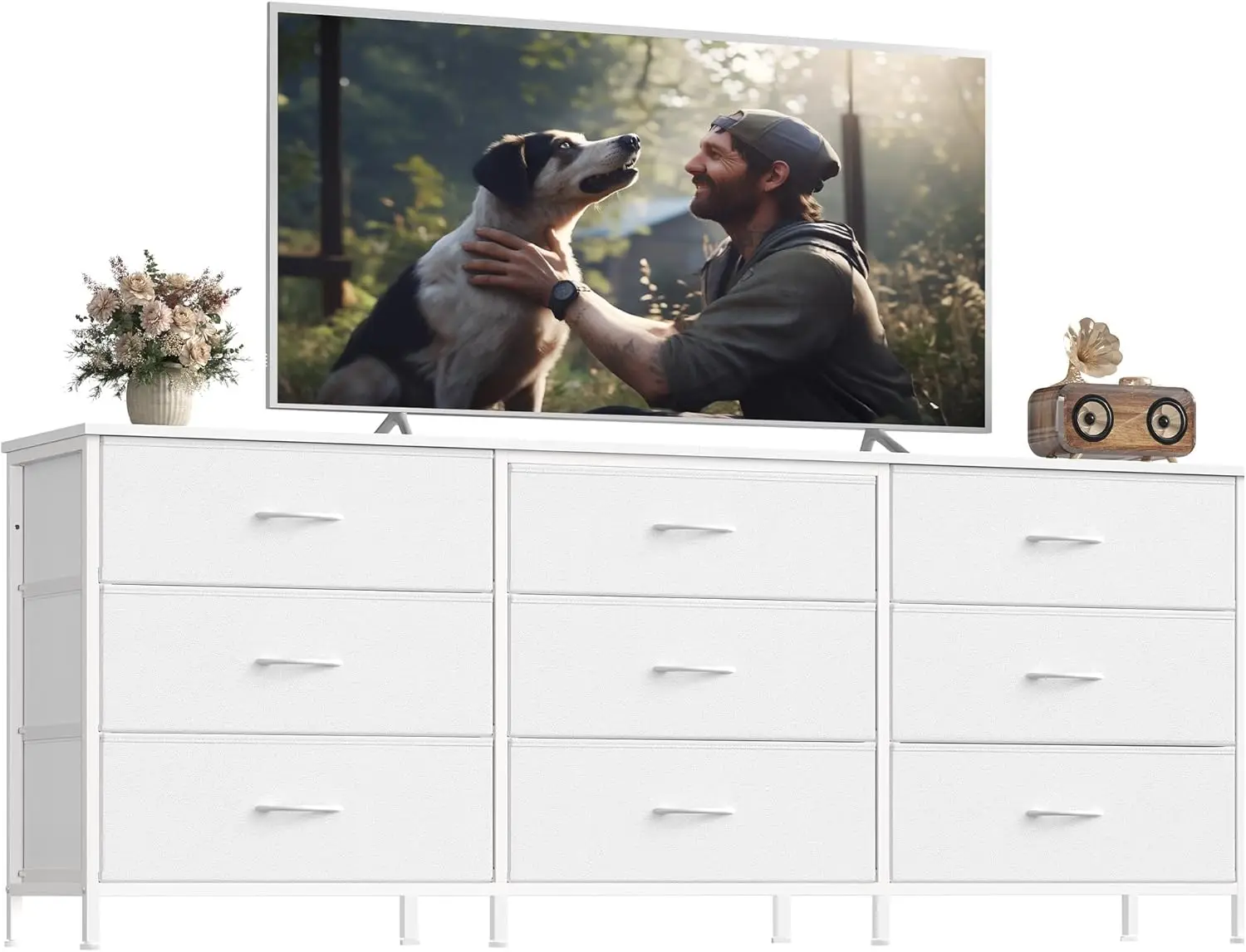9-Drawer Dresser for Bedroom, TV Stand for TVs Up to 70", Modern Storage Chest, Cloud White
9-Drawer Dresser for Bedroom, TV Stand for TVs Up to 70", Modern Storage Chest, Cloud White