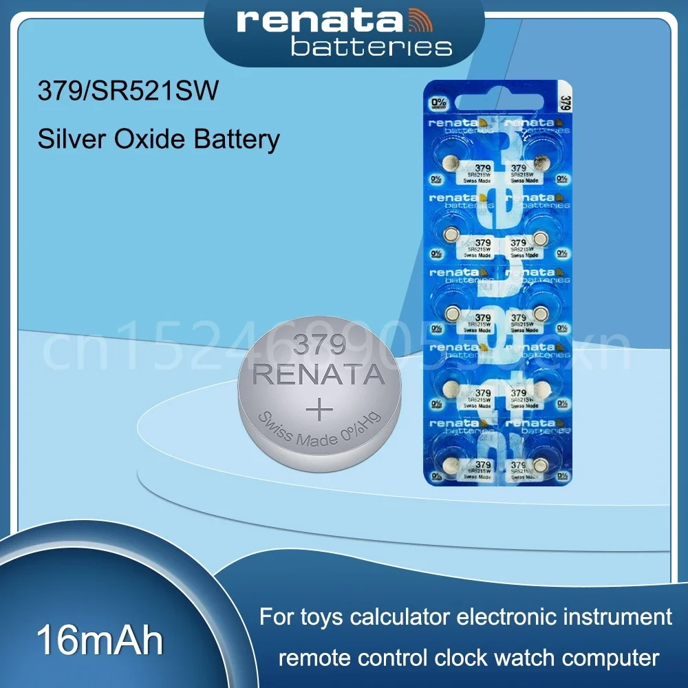 Renata 379 SR521SW AG0 D379 SR63 V379 1.55V Silver Oxide Battery for Watch Toy Camera Alarm Swiss Made Button Cell
Renata 379 SR521SW AG0 D379 SR63 V379 1.55V Silver Oxide Battery for Watch Toy Camera Alarm Swiss Made Button Cell