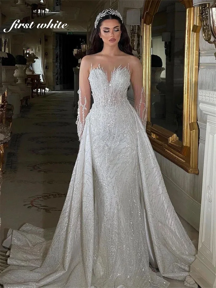 Customized Detachable Train Mermaid Vestidos De Novia Appliques Robes de mariée Long Sleeves 2 In 1 Wedding Dresses
Customized Detachable Train Mermaid Vestidos De Novia Appliques Robes de mariée Long Sleeves 2 In 1 Wedding Dresses