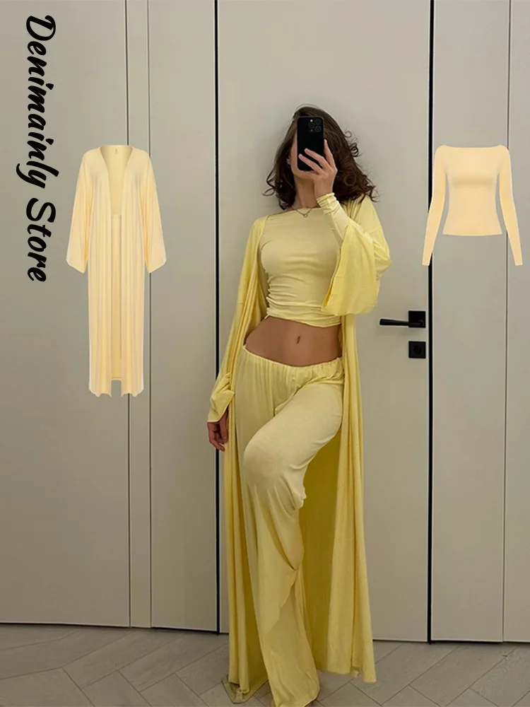 Casual Women's Pants 3 Piece Set O-neck Long Sleeve Top Loose Cardigans Elastic Waist Straight Pants 2025 Autumn Winter Suit
Casual Women's Pants 3 Piece Set O-neck Long Sleeve Top Loose Cardigans Elastic Waist Straight Pants 2025 Autumn Winter Suit