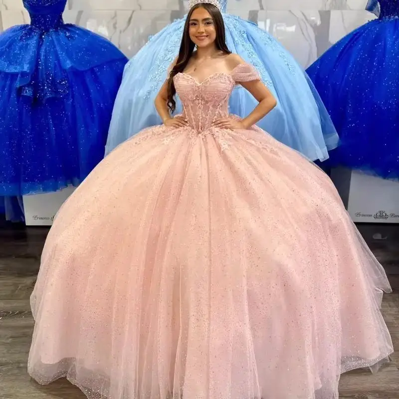 Customized Shiny Pink Princess Quinceanera Dresses Ball Gown Luxury Off The Shoulder Tull Corset 16 Dress Vestidos 15 De XV Anos
Customized Shiny Pink Princess Quinceanera Dresses Ball Gown Luxury Off The Shoulder Tull Corset 16 Dress Vestidos 15 De XV Anos