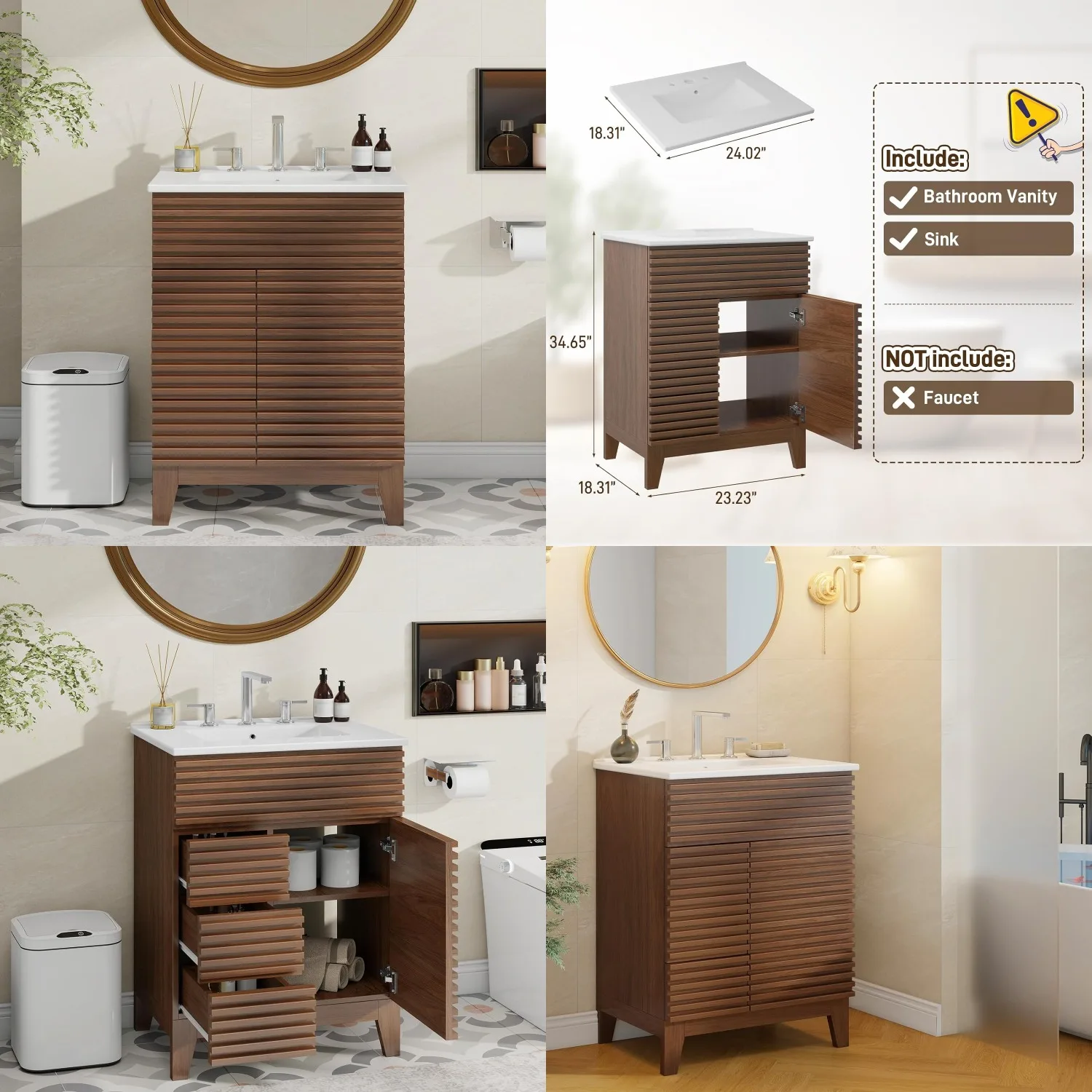 Mid-Century Vanity Cabinet Sink Combo 3 Drawers Soft Close Door Wood Grain Laminate Freestanding Bathroom Walnut Customized
Mid-Century Vanity Cabinet Sink Combo 3 Drawers Soft Close Door Wood Grain Laminate Freestanding Bathroom Walnut Customized