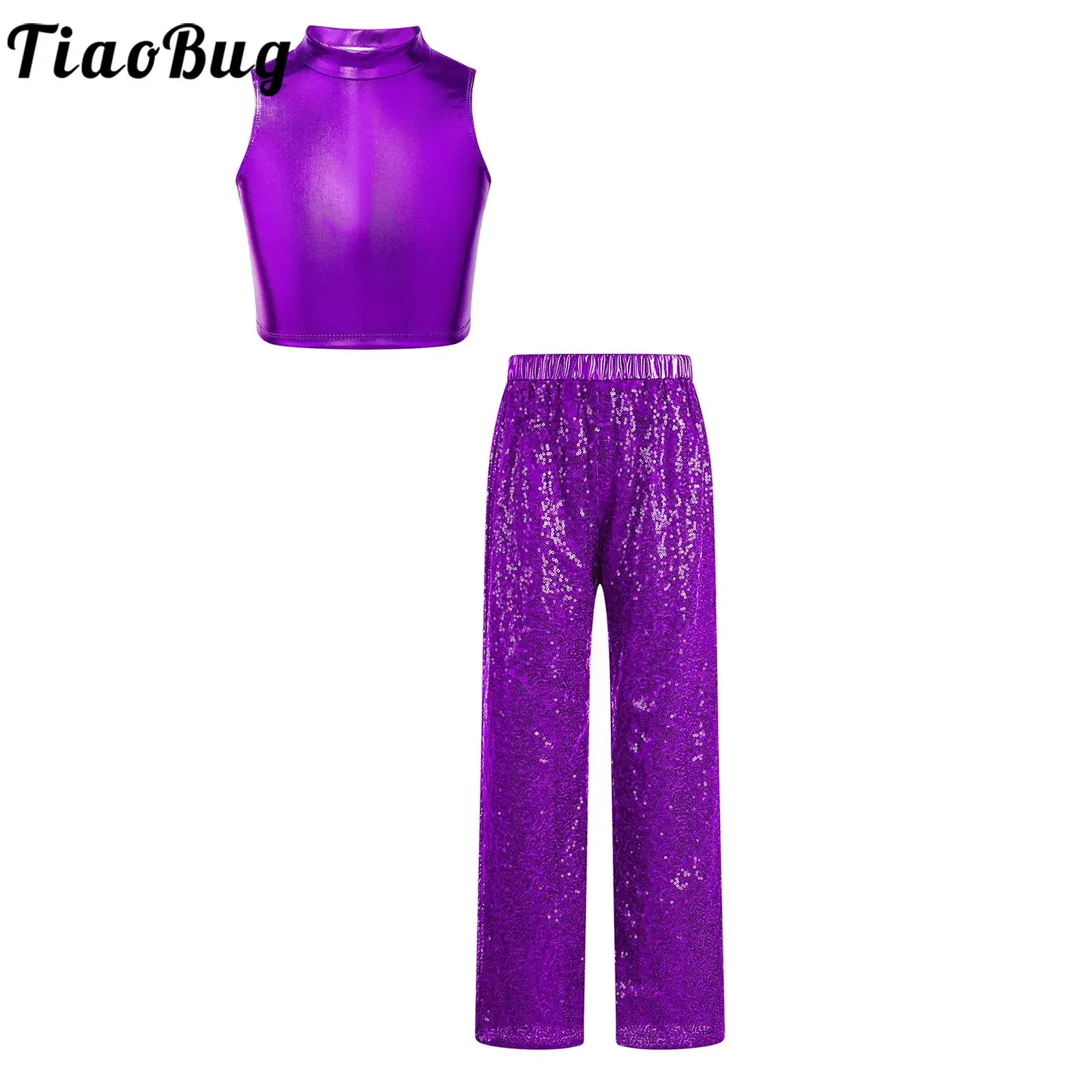 Kids Girls Jazz Street Dance Performance Outfit Cheerleader Modern Dance Clothes Shiny Sleeveless Crop Top with Sequin Pants
Kids Girls Jazz Street Dance Performance Outfit Cheerleader Modern Dance Clothes Shiny Sleeveless Crop Top with Sequin Pants