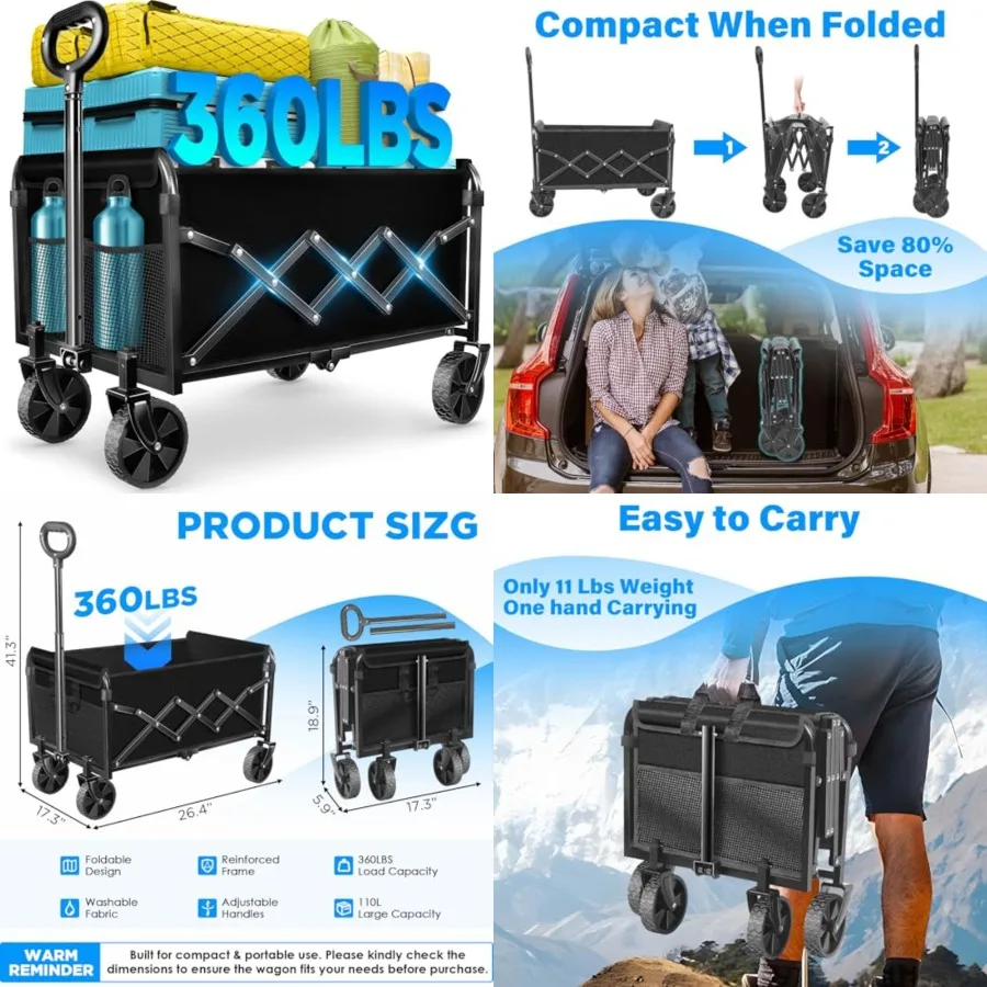 Wagons Carts Foldable - Collapsible Wagon Cart with Wheels Foldable - Utility Folding Wagon Cart for Sports Camping Grocery, Black
Wagons Carts Foldable - Collapsible Wagon Cart with Wheels Foldable - Utility Folding Wagon Cart for Sports Camping Grocery, Black