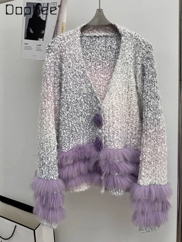 Gradient Fox Fur Knitted Sweater Fur Coat Heavy Craft Mink Velvet V-neck Fashion Single-breasted Long Sleeve Mid-length Cardigan
Gradient Fox Fur Knitted Sweater Fur Coat Heavy Craft Mink Velvet V-neck Fashion Single-breasted Long Sleeve Mid-length Cardigan