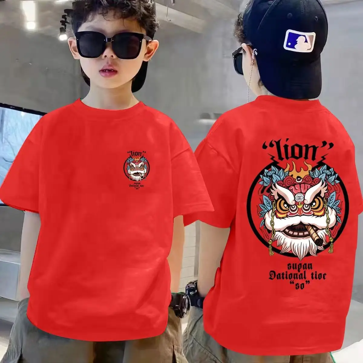 Children Summer Short Sleeve T-shirt Pure Cotton Lion Dance Boy Top Trendy Brand Boys Clothing Fashion Teenager 3-14year Unisex
Children Summer Short Sleeve T-shirt Pure Cotton Lion Dance Boy Top Trendy Brand Boys Clothing Fashion Teenager 3-14year Unisex