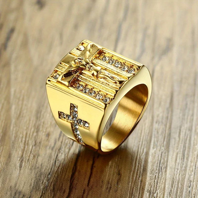 Punk Jesus Christ Cross Chunky Ring for Men Stainless Steel Crystals Religion Prayer Male Hip-hop Jewelry Gold Color
Punk Jesus Christ Cross Chunky Ring for Men Stainless Steel Crystals Religion Prayer Male Hip-hop Jewelry Gold Color