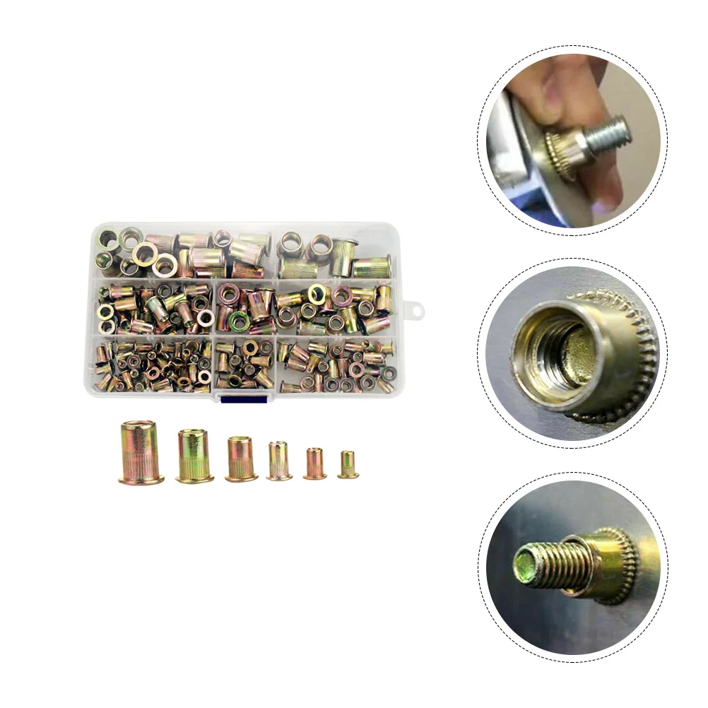 150 Pcs Color-plated Zinc Nuts Flat Head Threaded Inserts Rivet Nut Assortment Suitable Steel Fiberglass Plastic Automotive
150 Pcs Color-plated Zinc Nuts Flat Head Threaded Inserts Rivet Nut Assortment Suitable Steel Fiberglass Plastic Automotive