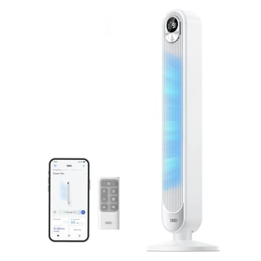 Smart Tower Fan for Bedroom: Floor Standing Bladeless Oscillating Fan, ABS Plastic, White, 9 Speeds, 4 Modes, 12H Timer, WiFi V
Smart Tower Fan for Bedroom: Floor Standing Bladeless Oscillating Fan, ABS Plastic, White, 9 Speeds, 4 Modes, 12H Timer, WiFi V