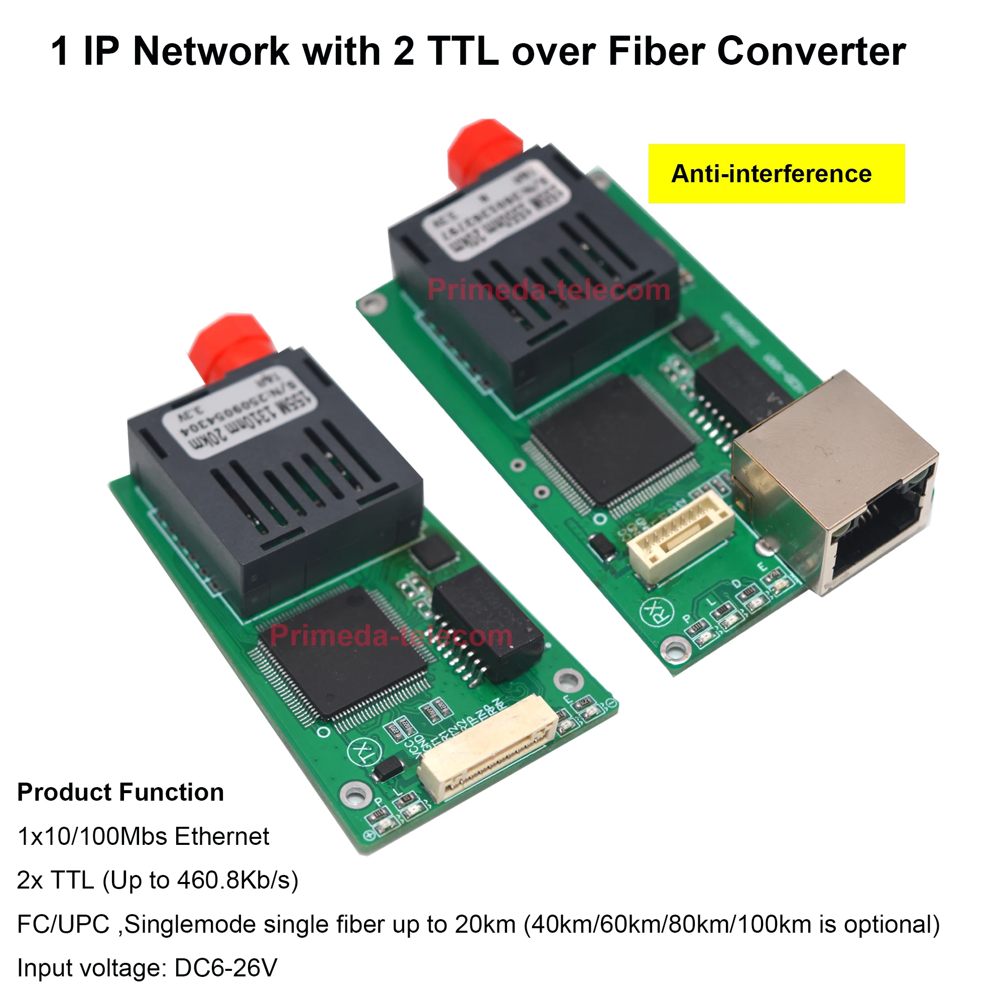 Оптоволоконный преобразователь данных 100M IP Network 2 TTL UART TTL SBUS, цифровой TX 1310нм/RX 1550нм, одномодовый FC, 20км, DC6-26В
Оптоволоконный преобразователь данных 100M IP Network 2 TTL UART TTL SBUS, цифровой TX 1310нм/RX 1550нм, одномодовый FC, 20км, DC6-26В