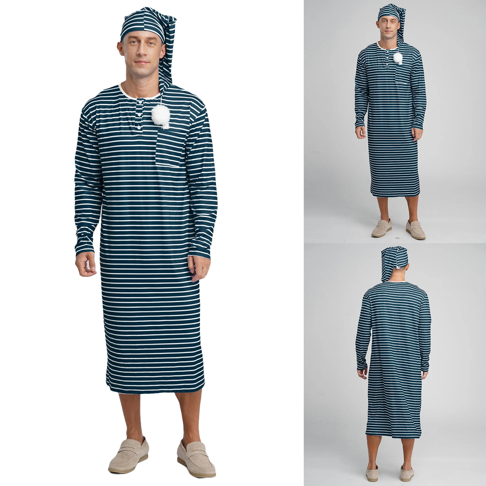 Men Daily Casual Sleepwear Dress And Hat Long Sleeve Loose Sleep Party Pajamas Comfortable Loungewear Home Cosplay Nightwear
Men Daily Casual Sleepwear Dress And Hat Long Sleeve Loose Sleep Party Pajamas Comfortable Loungewear Home Cosplay Nightwear