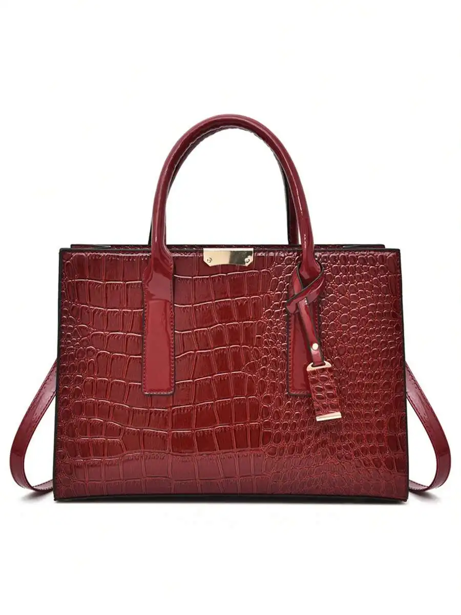Женская красная сумка-тоут из искусственной кожи с текстурой под крокодила, с верхней ручкой и регулируемым ремнем
Женская красная сумка-тоут из искусственной кожи с текстурой под крокодила, с верхней ручкой и регулируемым ремнем