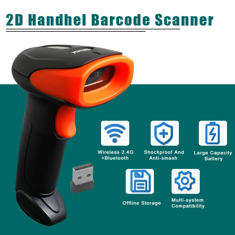 1D 2D Code Handheld Barcode Scanner with Holder Bluetooth Rechargeable Wireless 2.4G Scanner Supermarket QR Code Reader
1D 2D Code Handheld Barcode Scanner with Holder Bluetooth Rechargeable Wireless 2.4G Scanner Supermarket QR Code Reader