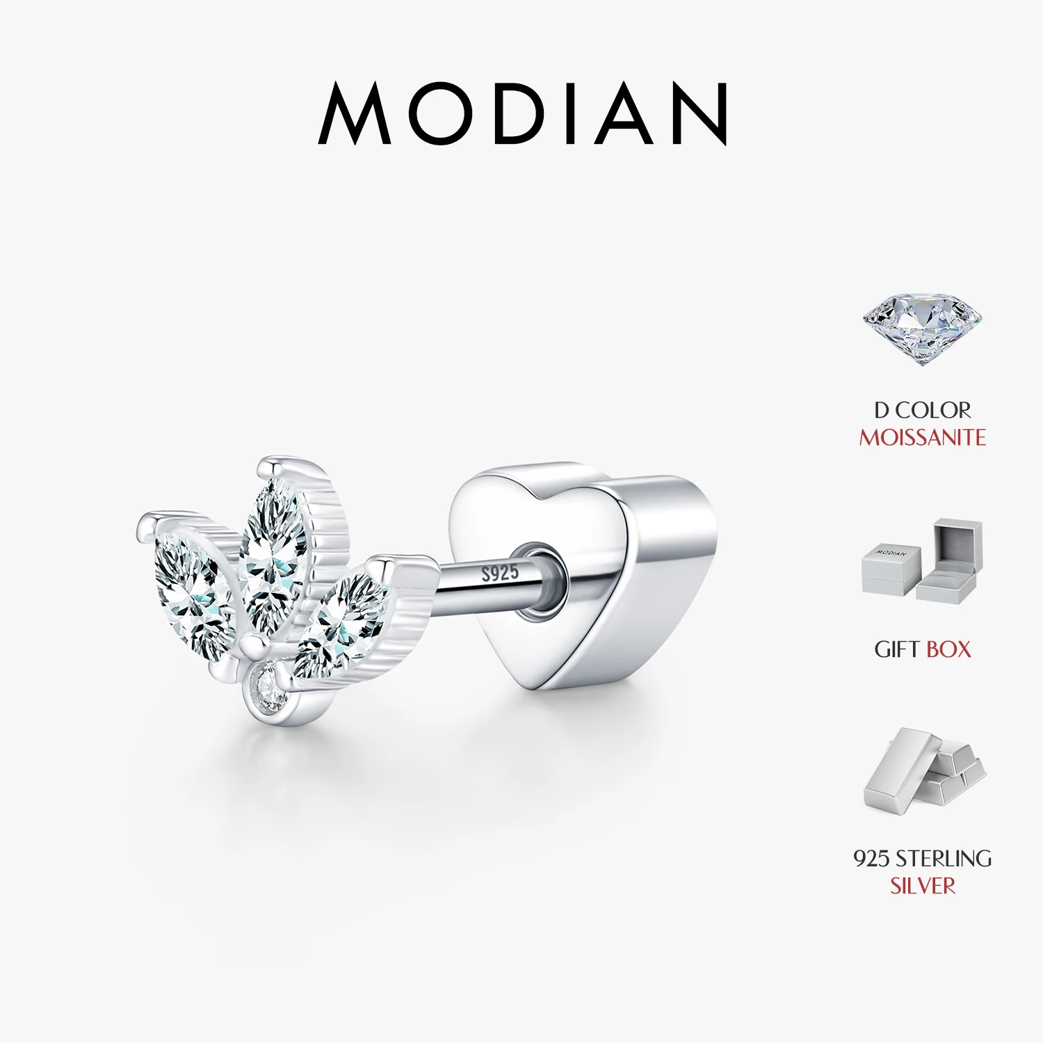 MODIAN 925 Sterling Sliver Luxury Moissanite Crown Small Ear Studs Heart Screw Stud Earrings For Women & Men Fine Jewelry
MODIAN 925 Sterling Sliver Luxury Moissanite Crown Small Ear Studs Heart Screw Stud Earrings For Women & Men Fine Jewelry