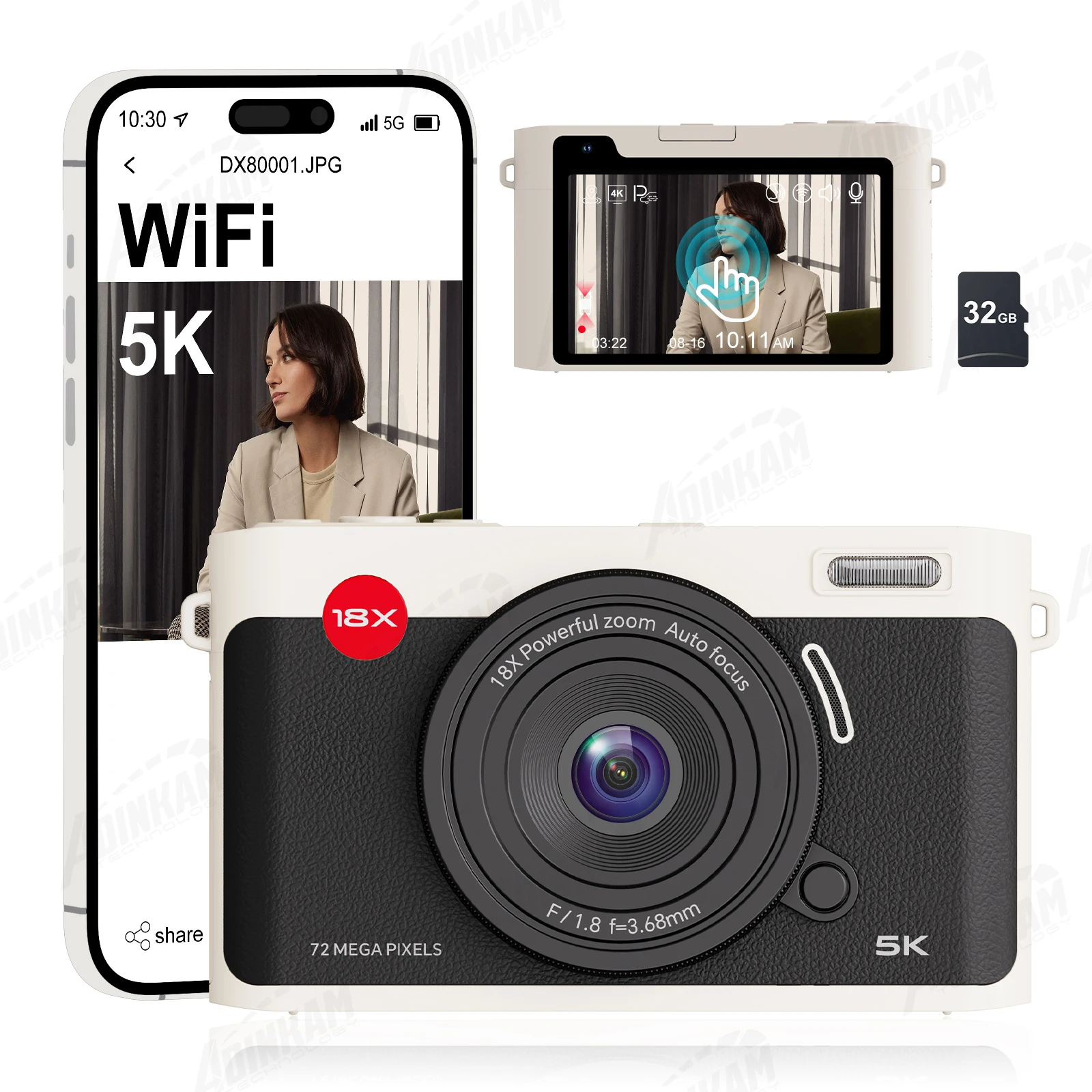 Adinkam 5K Digital Camera Auto Focus WiFi Vlogging Camera DX8 72MP with 4" Touch Screen 18X Digital Zoom Small Video Camera
Adinkam 5K Digital Camera Auto Focus WiFi Vlogging Camera DX8 72MP with 4" Touch Screen 18X Digital Zoom Small Video Camera