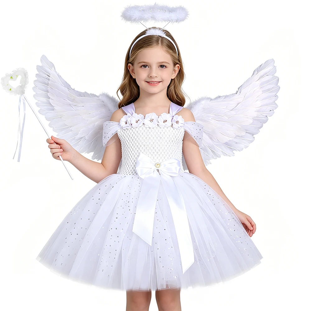 Glitter White Guardian Angel Costume for Girls Flower Fairy Tutu Dress Ball Gown Kids Halloween Birthday Party Princess Dress Up
Glitter White Guardian Angel Costume for Girls Flower Fairy Tutu Dress Ball Gown Kids Halloween Birthday Party Princess Dress Up