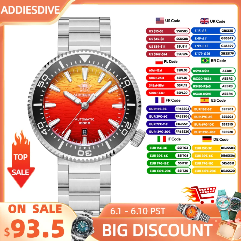 ADDIESDIVE 46mm Sapphire New Men Automatic Watch Top Brand Diving 1000m Waterproof Luminous Ceramic Bezel 8215 Mechanical Watch
ADDIESDIVE 46mm Sapphire New Men Automatic Watch Top Brand Diving 1000m Waterproof Luminous Ceramic Bezel 8215 Mechanical Watch