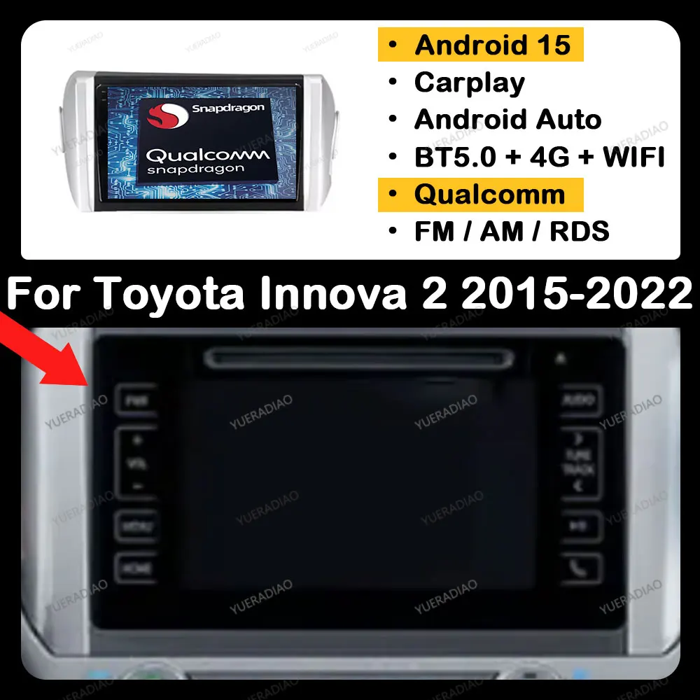 Android 15 Car Radio For Toyota Innova 2 2015 - 2022 Qualcomm Head Unit 2DIN 4G WIFI GPS NAVI Multimedia Stereo Video Player BT
Android 15 Car Radio For Toyota Innova 2 2015 - 2022 Qualcomm Head Unit 2DIN 4G WIFI GPS NAVI Multimedia Stereo Video Player BT