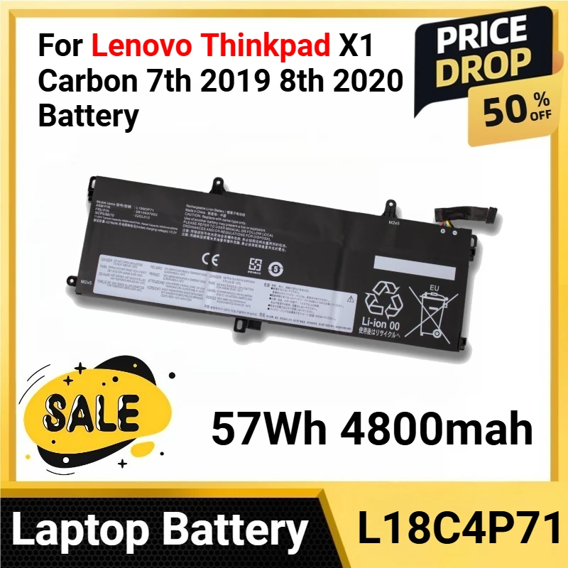 L18C4P71 57Wh 4800mah For Lenovo Thinkpad X1 Carbon 7th 2019 8th 2020 Battery for Yoga 4th 5th Gen fits series
L18C4P71 57Wh 4800mah For Lenovo Thinkpad X1 Carbon 7th 2019 8th 2020 Battery for Yoga 4th 5th Gen fits series