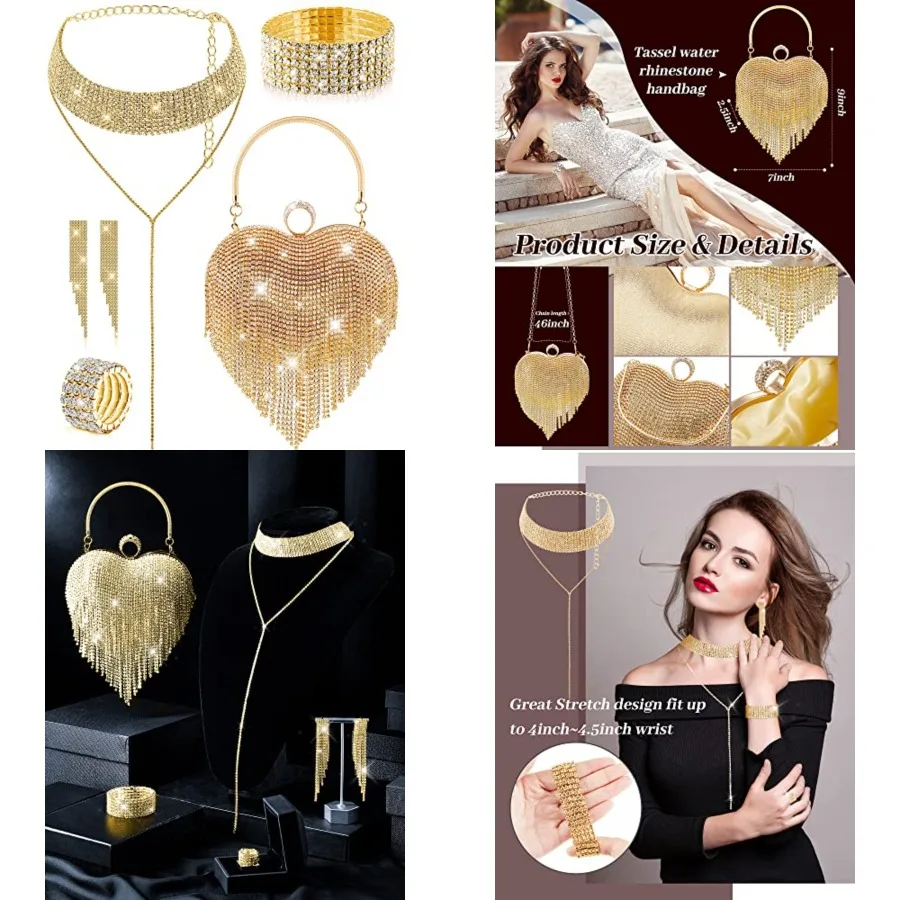 5 Pcs Valentine's Day Rhinestone Clutch Purses Jewelry Set for Women Heart Shape Tassel Evening Clutch Bag
5 Pcs Valentine's Day Rhinestone Clutch Purses Jewelry Set for Women Heart Shape Tassel Evening Clutch Bag