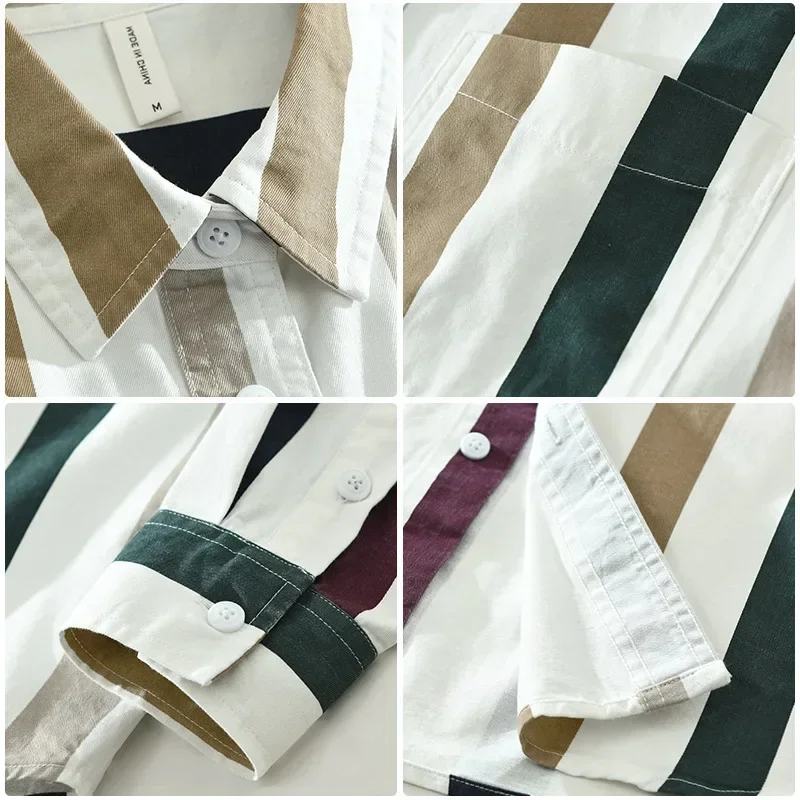 Японская мода, мужские полосатые рубашки с длинным рукавом, весенняя повседневная повседневная рубашка с лацканами и карманами, рубашка на пуговицах из 100% хлопка, молодежная одежда
Японская мода, мужские полосатые рубашки с длинным рукавом, весенняя повседневная повседневная рубашка с лацканами и карманами, рубашка на пуговицах из 100% хлопка, молодежная одежда