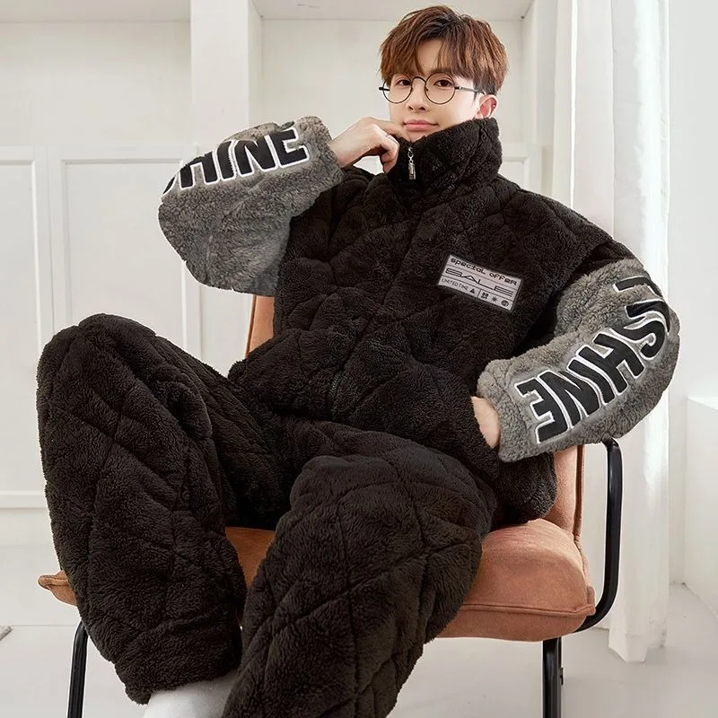 Pyjamas for Men Winter Thickened and Fleece Three Layer Cotton Warm Coral Fleece Autumn and Winter Home Wear Zipper Stand Collar
Pyjamas for Men Winter Thickened and Fleece Three Layer Cotton Warm Coral Fleece Autumn and Winter Home Wear Zipper Stand Collar