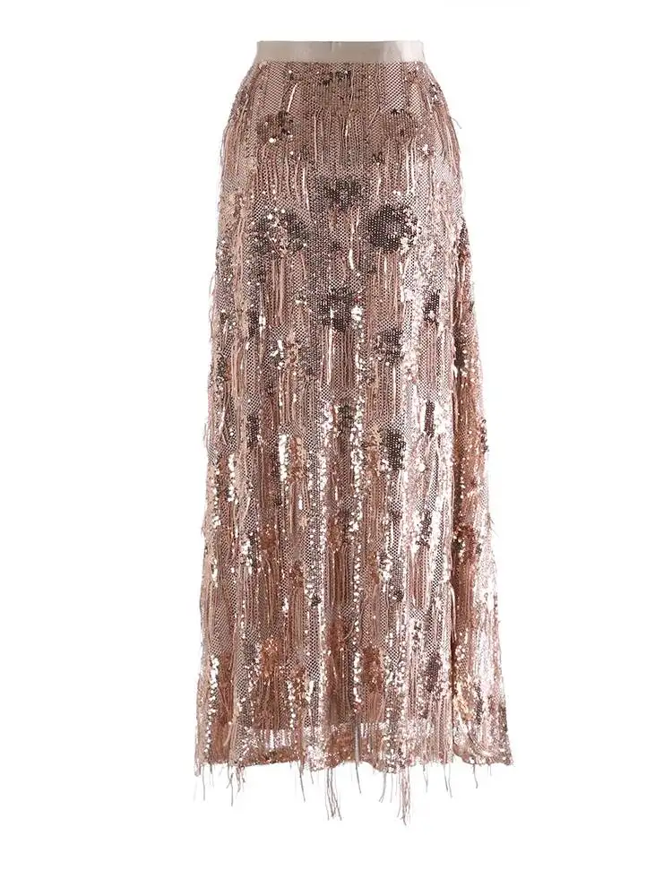 Waist High Elastic Khaki Sequ Tassels Long Elegant Half-body Skirt Women Fashion New Spring Autumn 2026 CP69
Waist High Elastic Khaki Sequ Tassels Long Elegant Half-body Skirt Women Fashion New Spring Autumn 2026 CP69